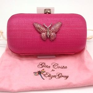 Gita Costa for Eliza Gray Pink Straw Hard-sided Clutch